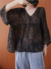 Women Retro Chiffon Print Casual Shirt